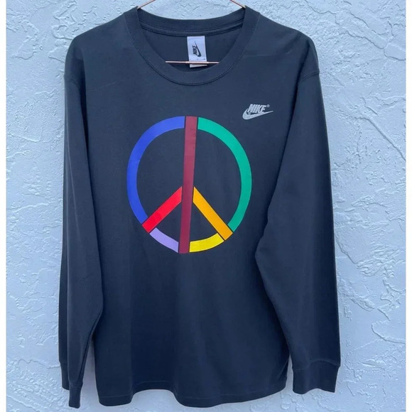 Nike Mens Olivia Kim Peace Sign NYC Long Sleeve T shirt Off Noir Sz Small - Picture 1 of 8